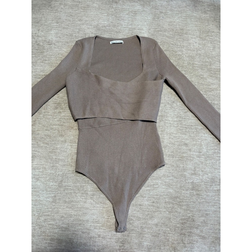 Abercrombie & Fitch Brown Ribbed Long Sleeve Wrap Square Neck Bodysuit Small